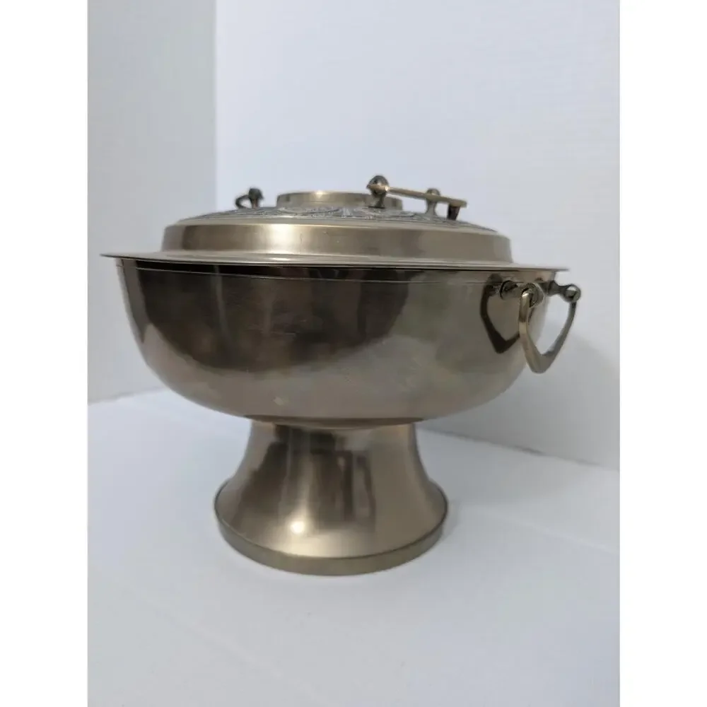 Vintage Korean Sinseollo Brass Hot Pot Steamer Royal Court Cookware Chafing Dish